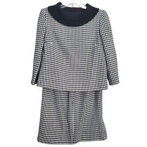 Cynthia Howie Maggy Boutique Houndstooth Cowl Neck Knit Skirt Suit Size 8